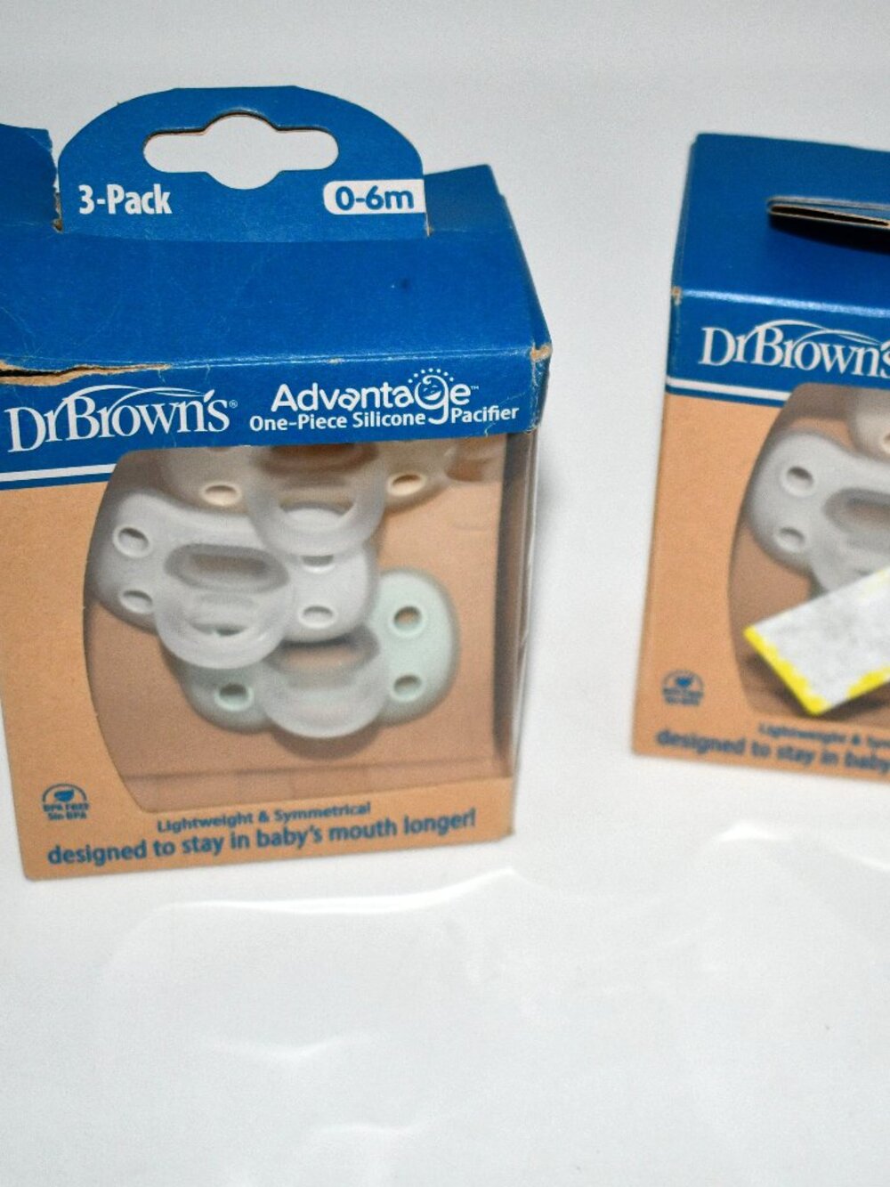 Dr. Brown's Advantage One-Piece Pacifiers, 0-6M, Ecru/ Gray/ Green, 3 Pack (2),